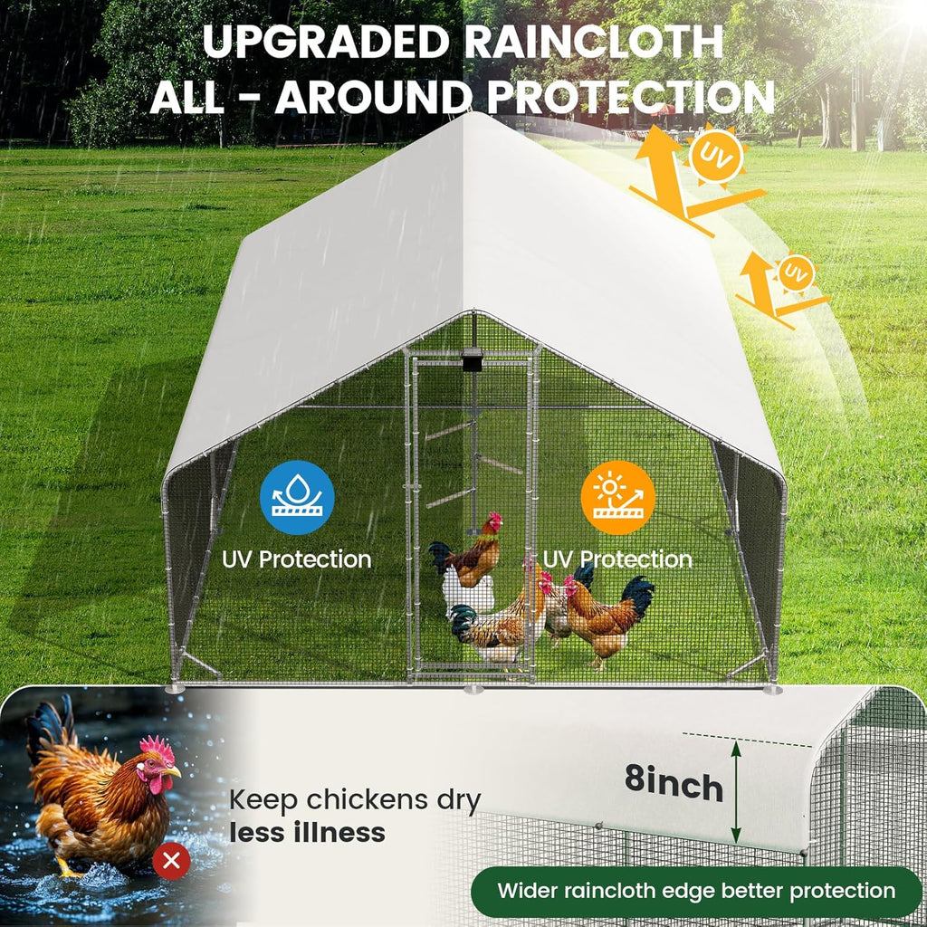 CHIKENCOOP Large Walk-In Metal Chicken Coop With Run, Solar Light And UV Cover - 2-Unit Coop
