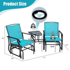 2-Person Double Swing Glider Chair With Glass Table, Steel And Fabric - 77in x 34in x 36in