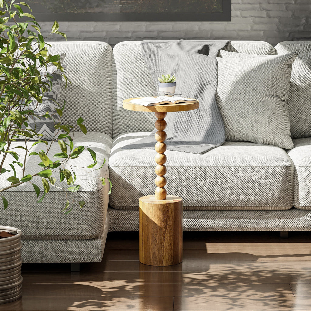 Wood Round Pedestal End Table With MDF Top And Solid Fir Wood Base
