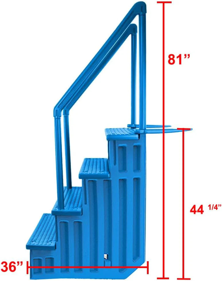 Aqua Select Anti-Slip In-Pool Steps, Gray, 28in W x 81in H, 300 lbs Capacity - For Above Ground Pools