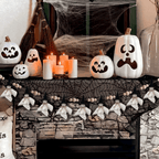 84 Inch Halloween Ghost Banner with Witch Hat, Rustic Wooden Bead Ghost Banner, Halloween Hanging Decor for Fireplace, Mantel, Wall, Party & Home