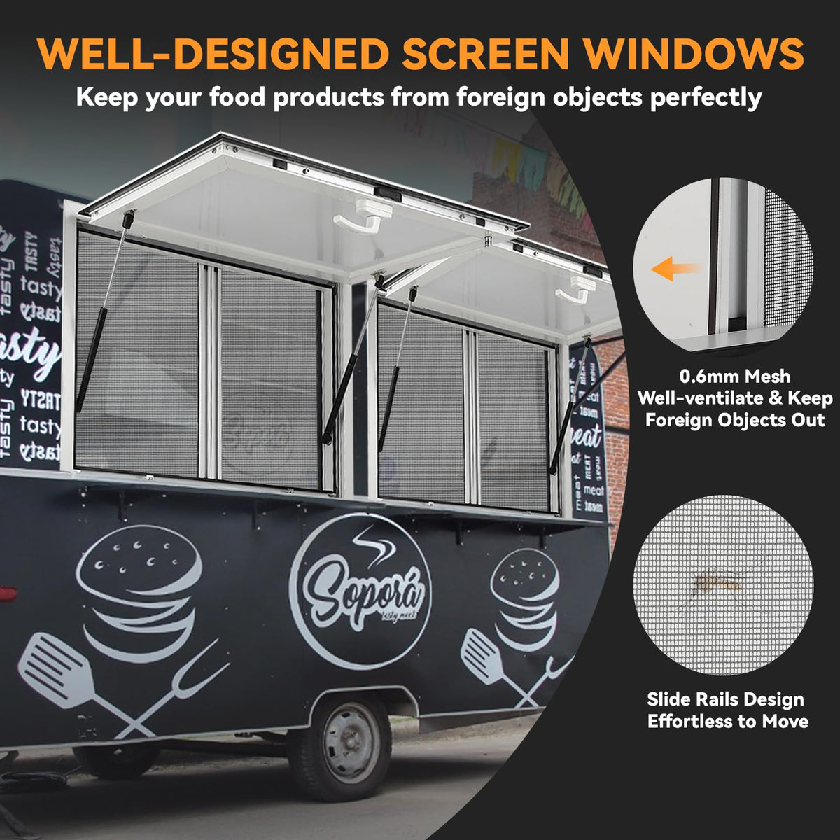 AUTO_ACCESSORY Concession Service Window 36W x 36H Aluminum Alloy With Sliding Screens, Awning Door And Hydraulic Lift