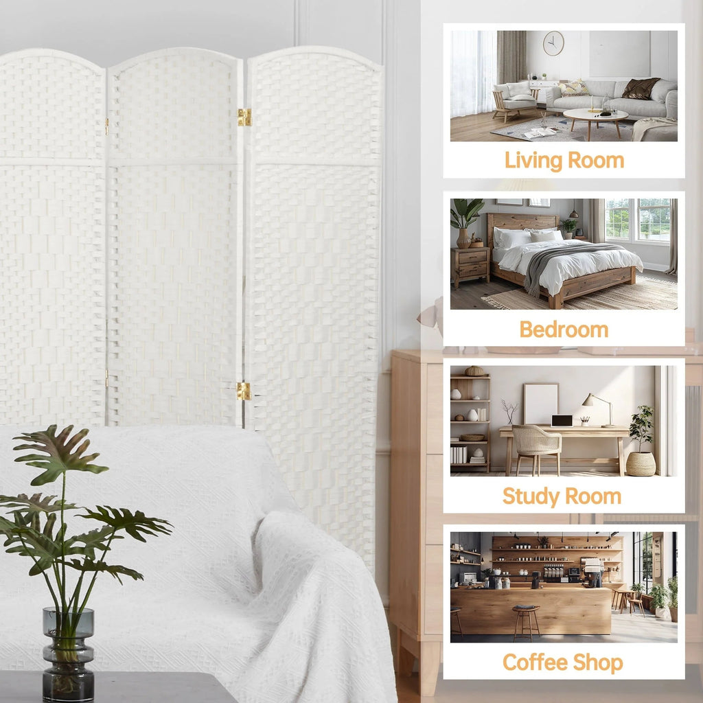 Freestanding Folding Woven Fiber Room Divider Privacy Screen - 6 Ft Tall