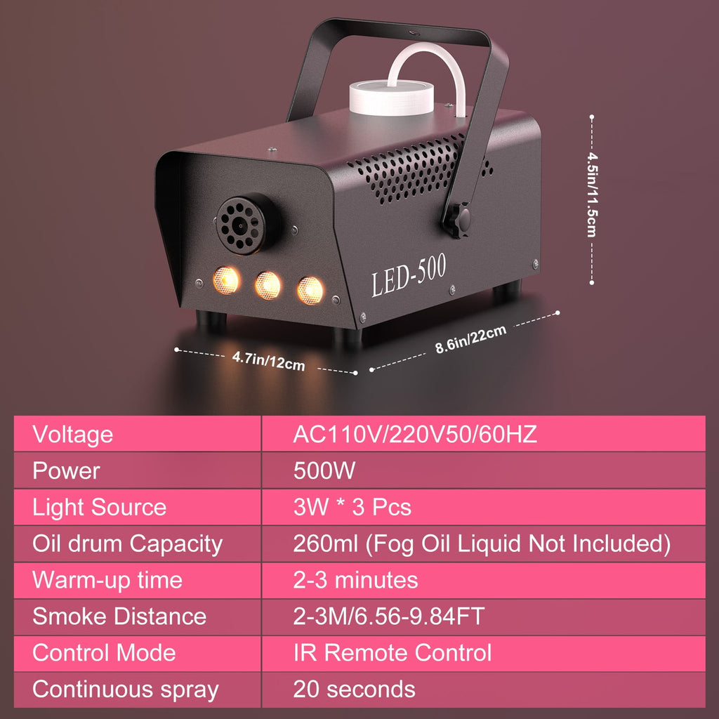 Halloween Fog Machine 500W RGB LED Smoke Machine Stage Lighting Effect with Remote Control for Halloween Wedding DJ Show Concert Bar Party