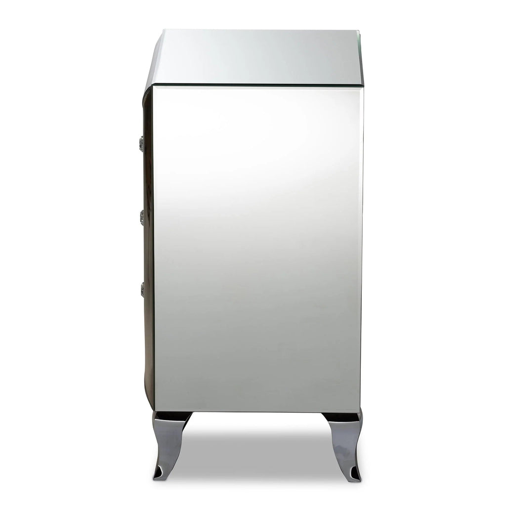 Baxton Studio Pauline Mirrored 3-Drawer End Table