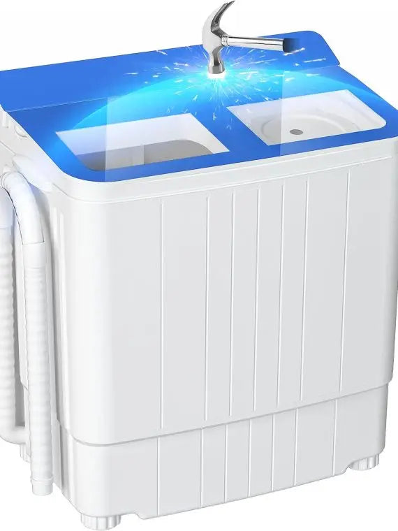 Portable Twin Tub Washing Machine With Spin Dryer, 14.5 lbs, Gray/Blue