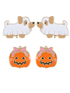 Way to Celebrate Ghost Dog & Jack-O-Lantern Halloween Clip-On Stud Earrings, 2 Pairs