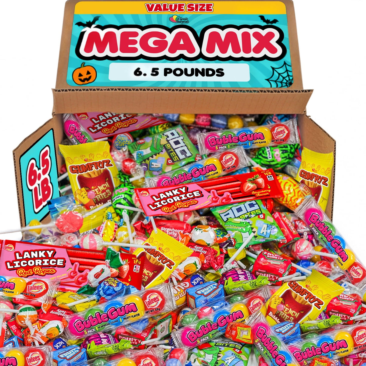 A Great Surprise Big Bulk Assorted Candy Mix, 6.5 lb Bulk Halloween Individually Wrapped Candy, Variety Pack for Trick-Or-Treating, Piñatas, Goodie Bags & Party Favors