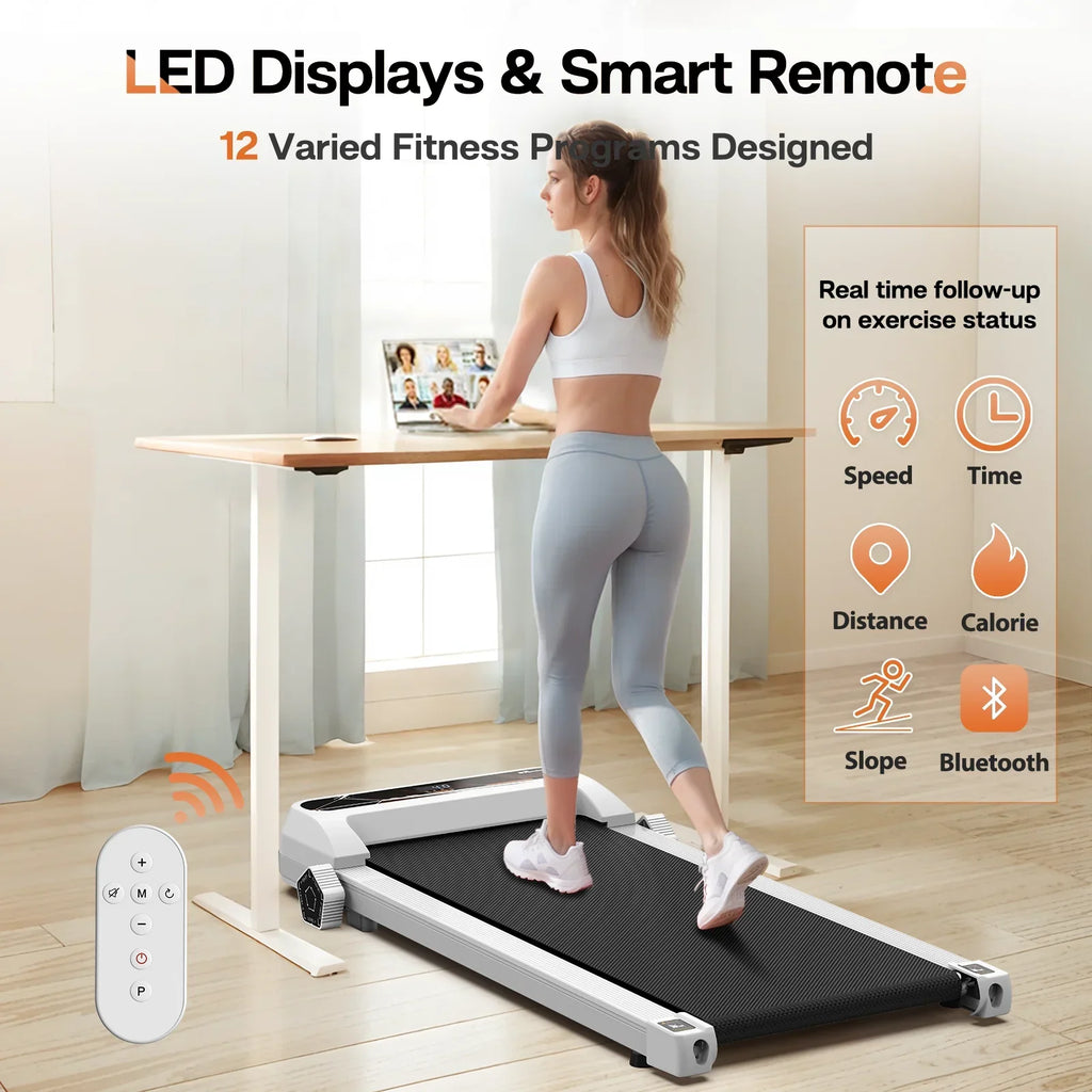 FYC Under Desk Walking Pad Treadmill With Incline, 2.5 HP, White