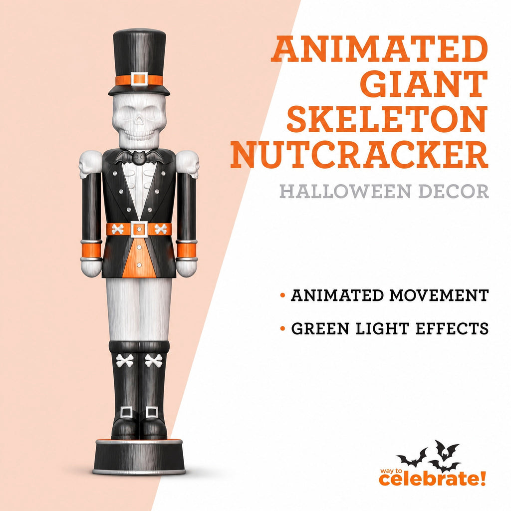 Giant Animated Skeleton Nutcracker Decoration, Black and Orange, 72", Halloween by Way To Celebrate
