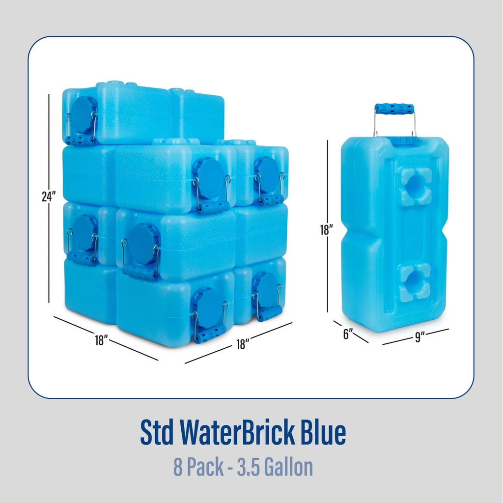 WaterBrick Stackable 3.5 Gallon Blue Water And Food Storage Container - 8 Pack