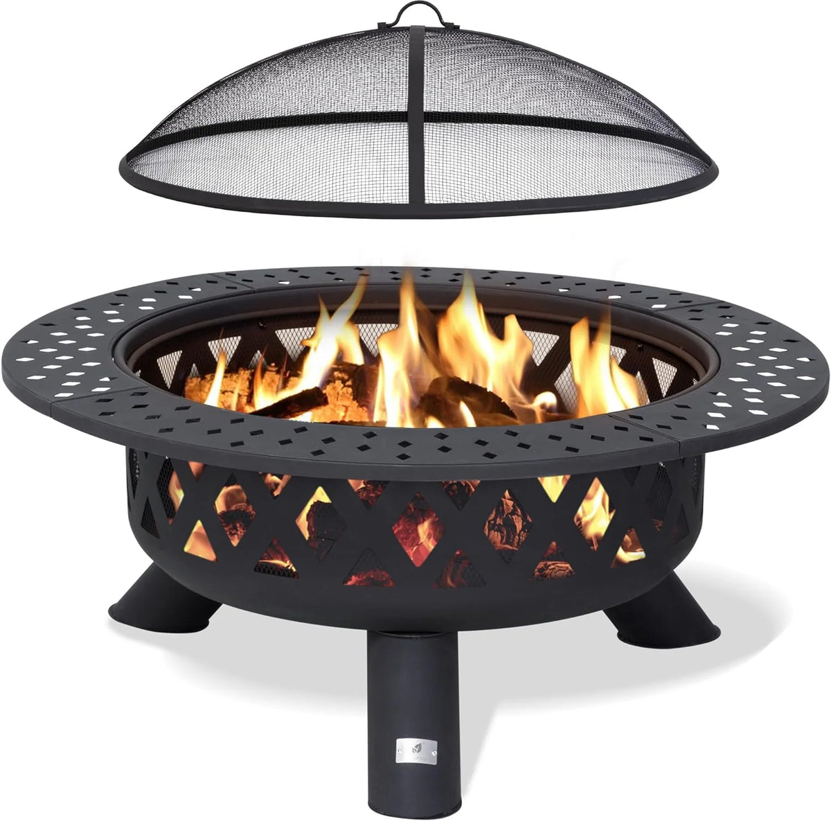 SUNCREAT 42-Inch Wood Burning Patio Fire Pit, Black, 42.1 Inch Diameter x 25.2 Inch High