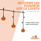 Indoor/Outdoor 30-Count LED Pumpkin Icicle Lights, Orange, 6', Halloween by Way To Celebrate