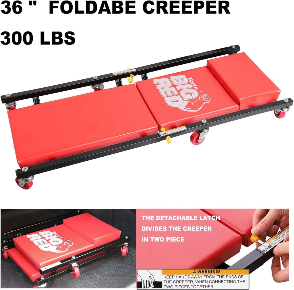 BIG RED 2 Ton Hydraulic Floor Jack Combo With 2 Jack Stands, Garage Creeper And Red Color - W8200
