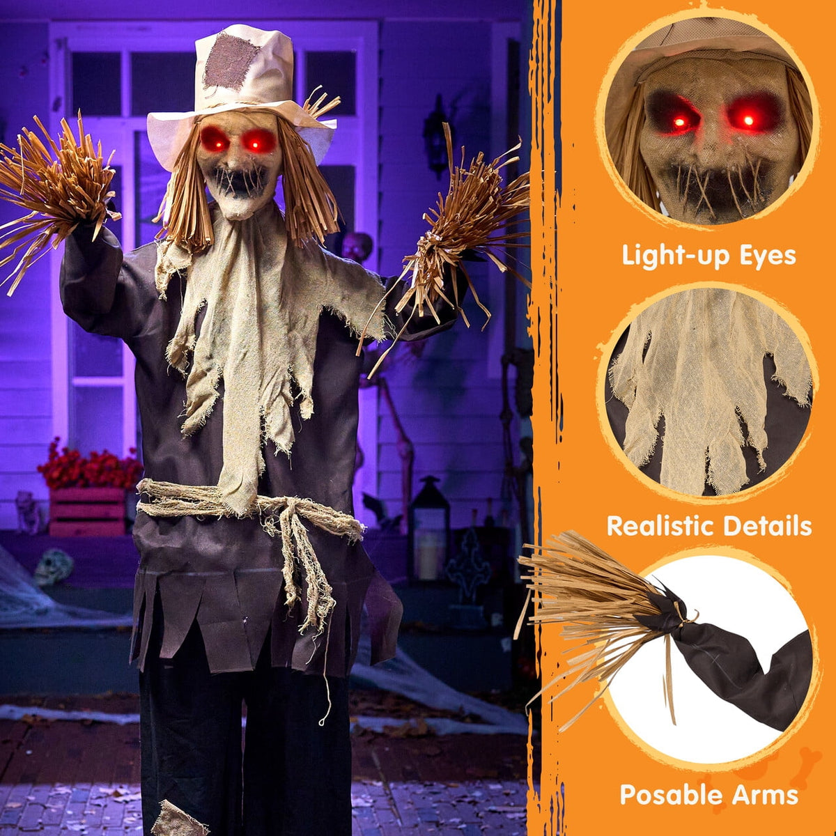 Joyfy Halloween Decorations Outdoor, Sound Activated with LED Eyes & Sound & Motion, Decor for Yard Farm Garden Indoor Haunted House