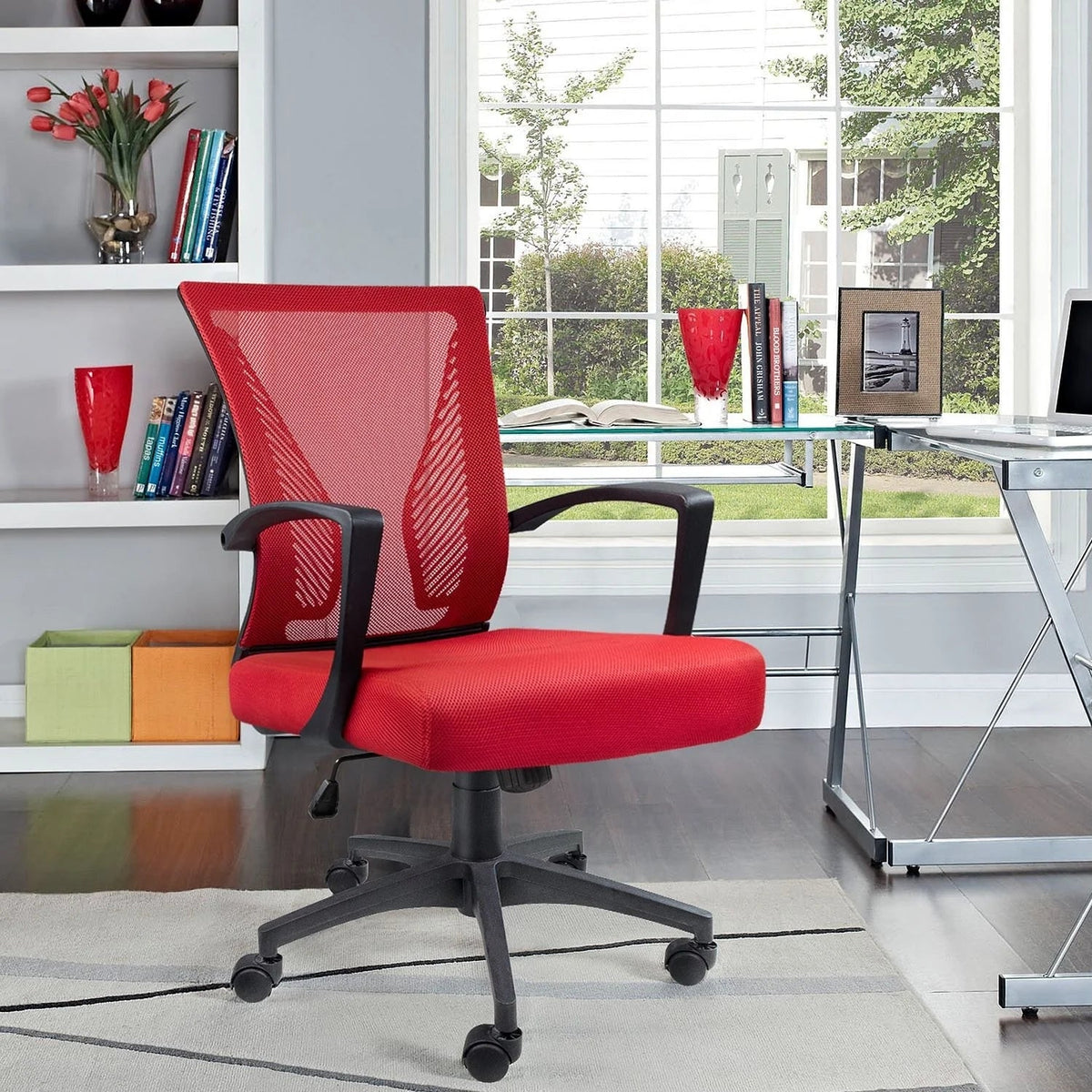 Ergonomic Mesh Mid-Back Office Chair With Adjustable Lumbar Support, 300 lbs Capacity