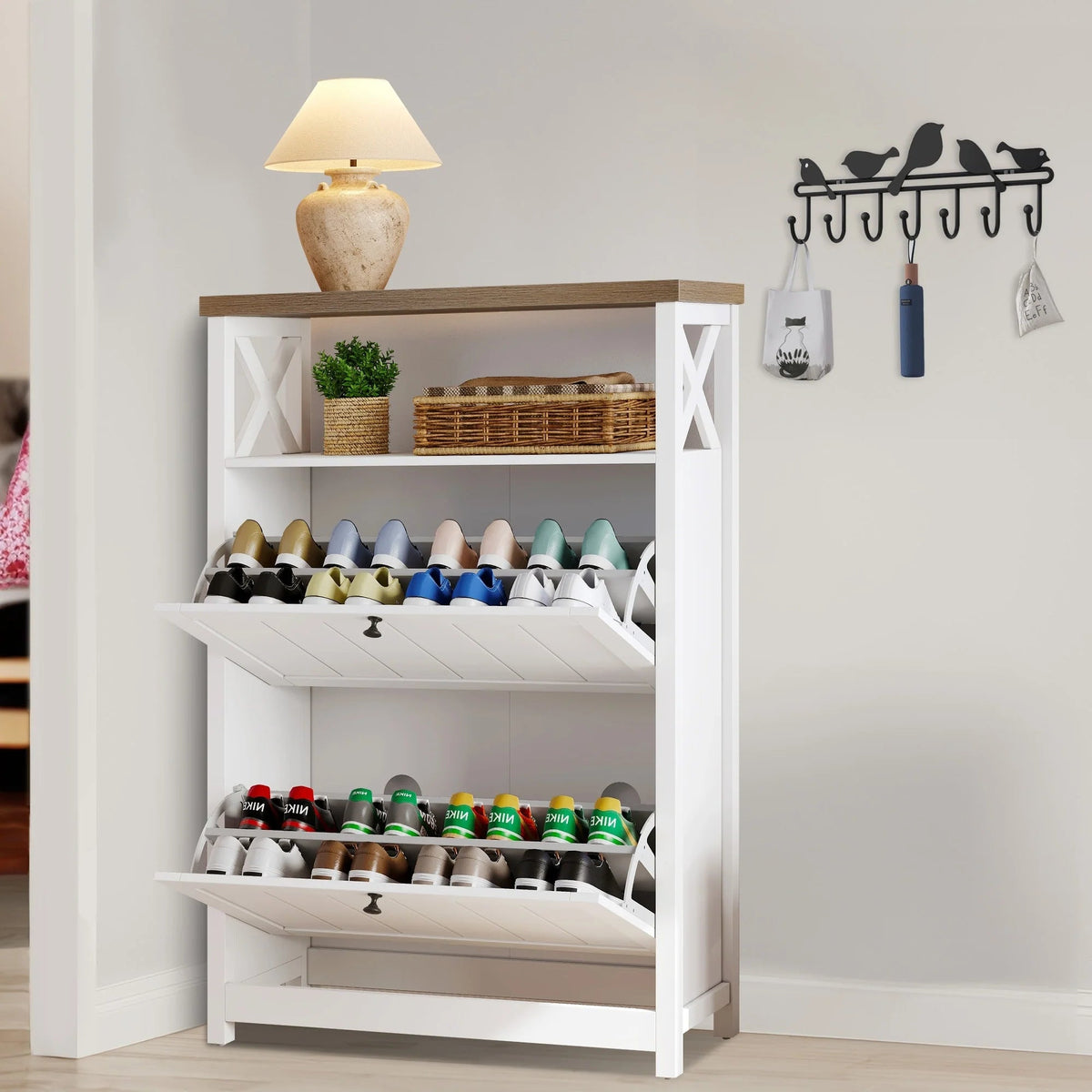 Shoe Storage Cabinet Organizer With 2 Compartments, 9.8 x 31.5 x 43.5 Inches