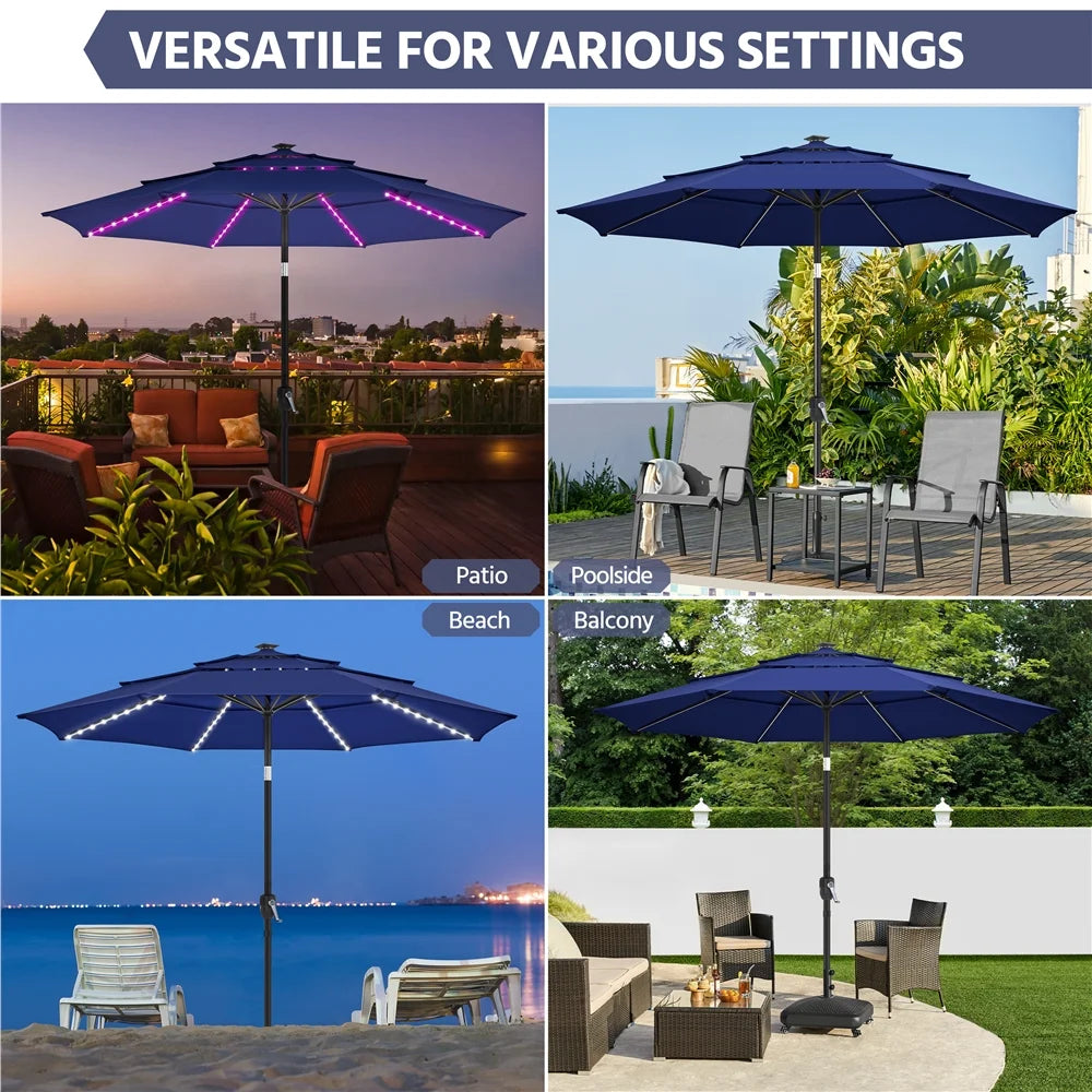 Renwick Outdoor Patio Parasol With Color-Changing LED Strip, Tan - 10 Ft