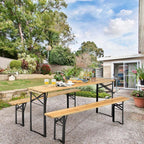 3-Piece Folding Picnic Table Bench Set, 70in Wooden Top - Black
