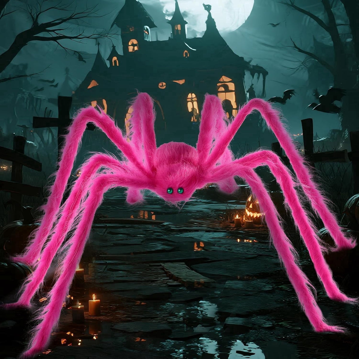 Joyfy 5 ft Scary Giant Spider Halloween Decorations Outdoor, Poseable Spider Lifelike Hairy Prop for Yard, Haunted House, Tree or Porch Party Decorations
