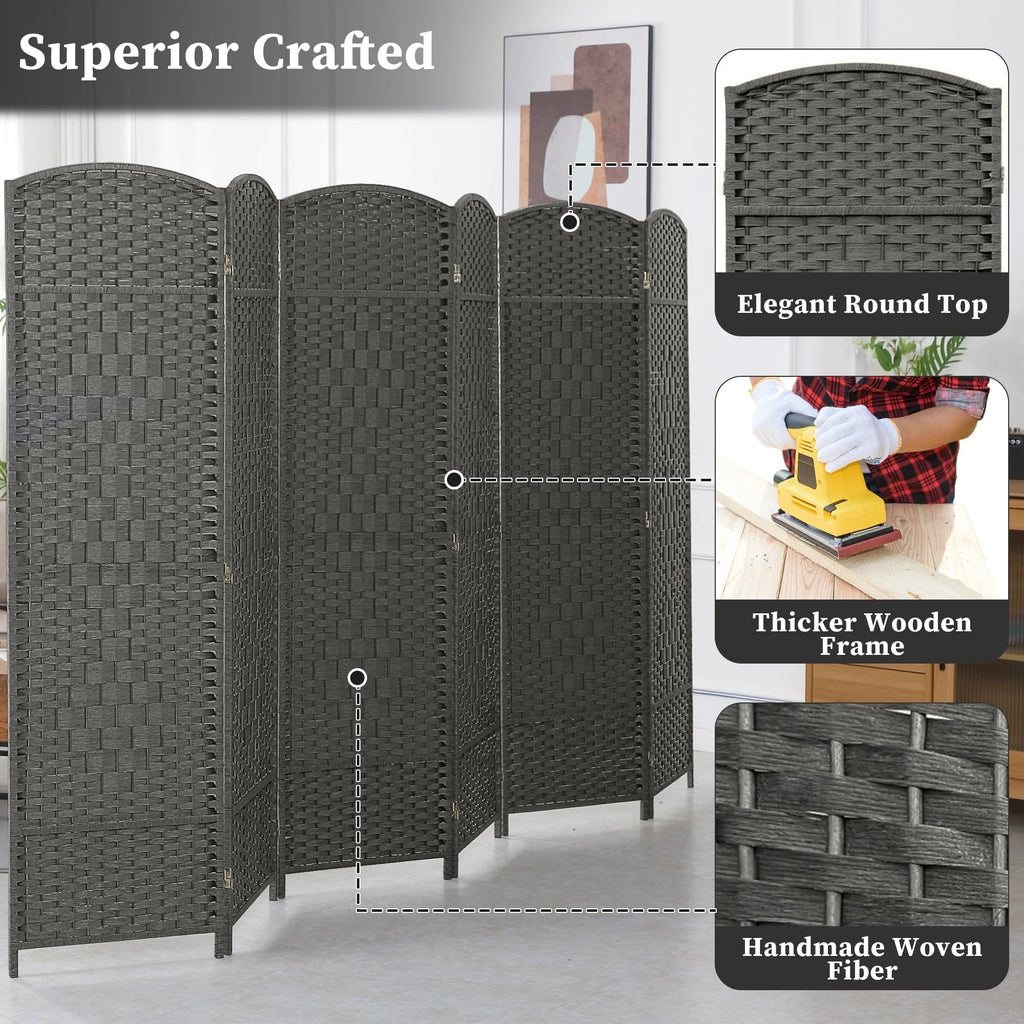 Freestanding Folding Woven Fiber Room Divider Privacy Screen - 6 Ft Tall