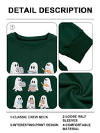 KimSoong Halloween Sweatshirts for Women Ghost Reading Books Sweater Cute Spooky Bookish Shirt Fall Pullover Tops