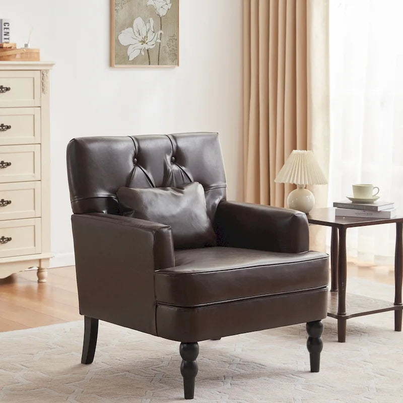 Set Of 2 Upholstered Button-Tufted Accent Chairs With Lumbar Pillows - 30 x 29 x 35 inches