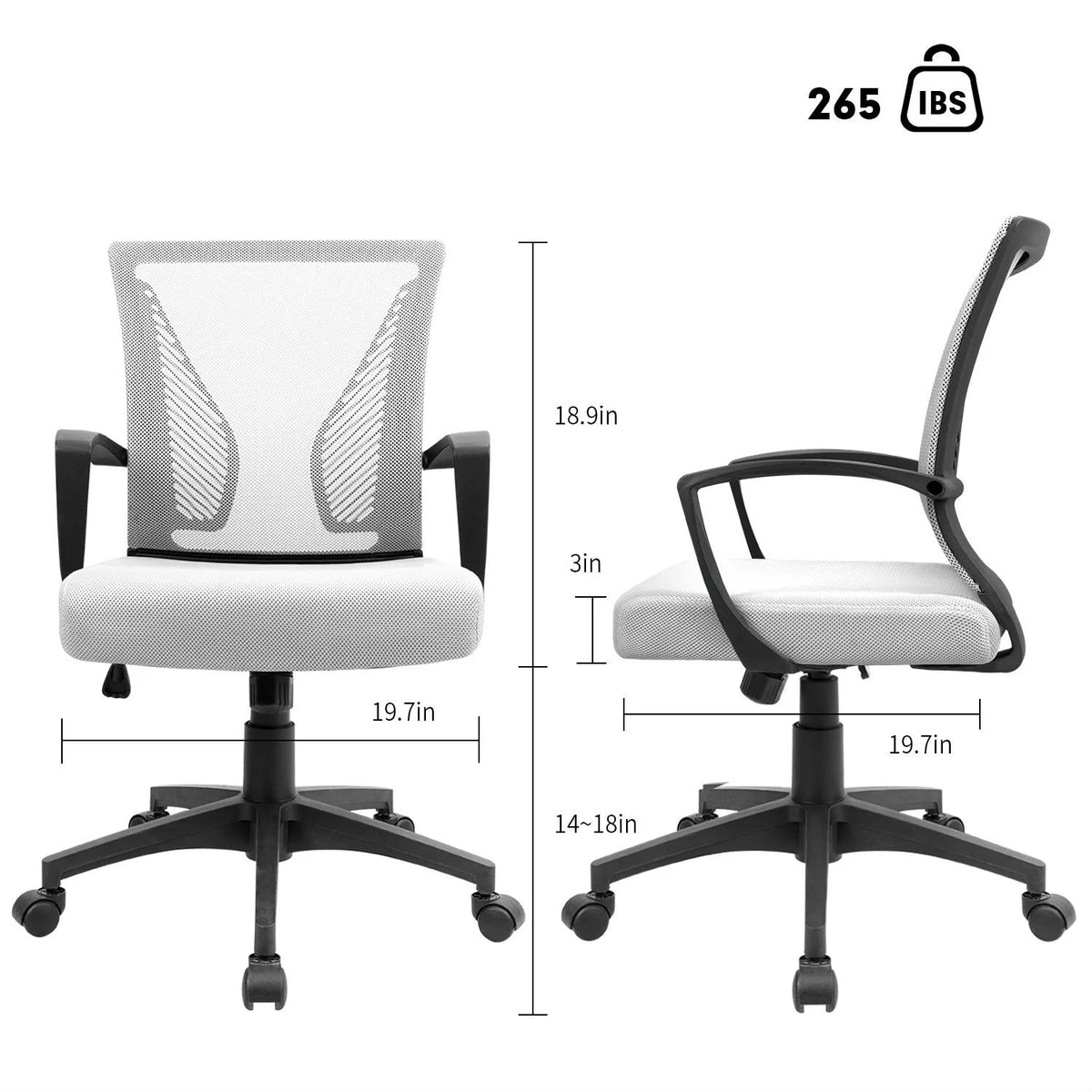 Ergonomic Mesh Mid-Back Office Chair With Adjustable Lumbar Support, 300 lbs Capacity