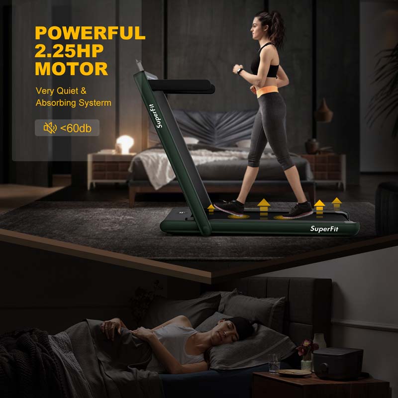2 In 1 Folding Treadmill, 2.25 HP, 40 in x 16 in Running Area, Dual Display And App Control