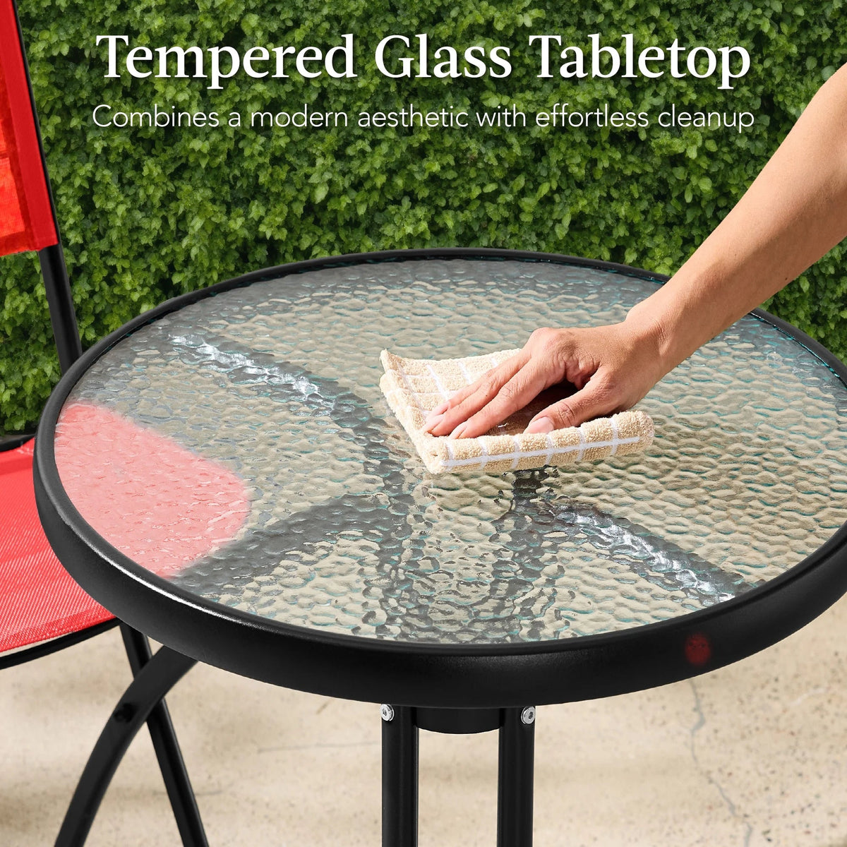 Best Choice Products 3-Piece Patio Bistro Dining Set With Glass Tabletop And Folding Chairs - Gray
