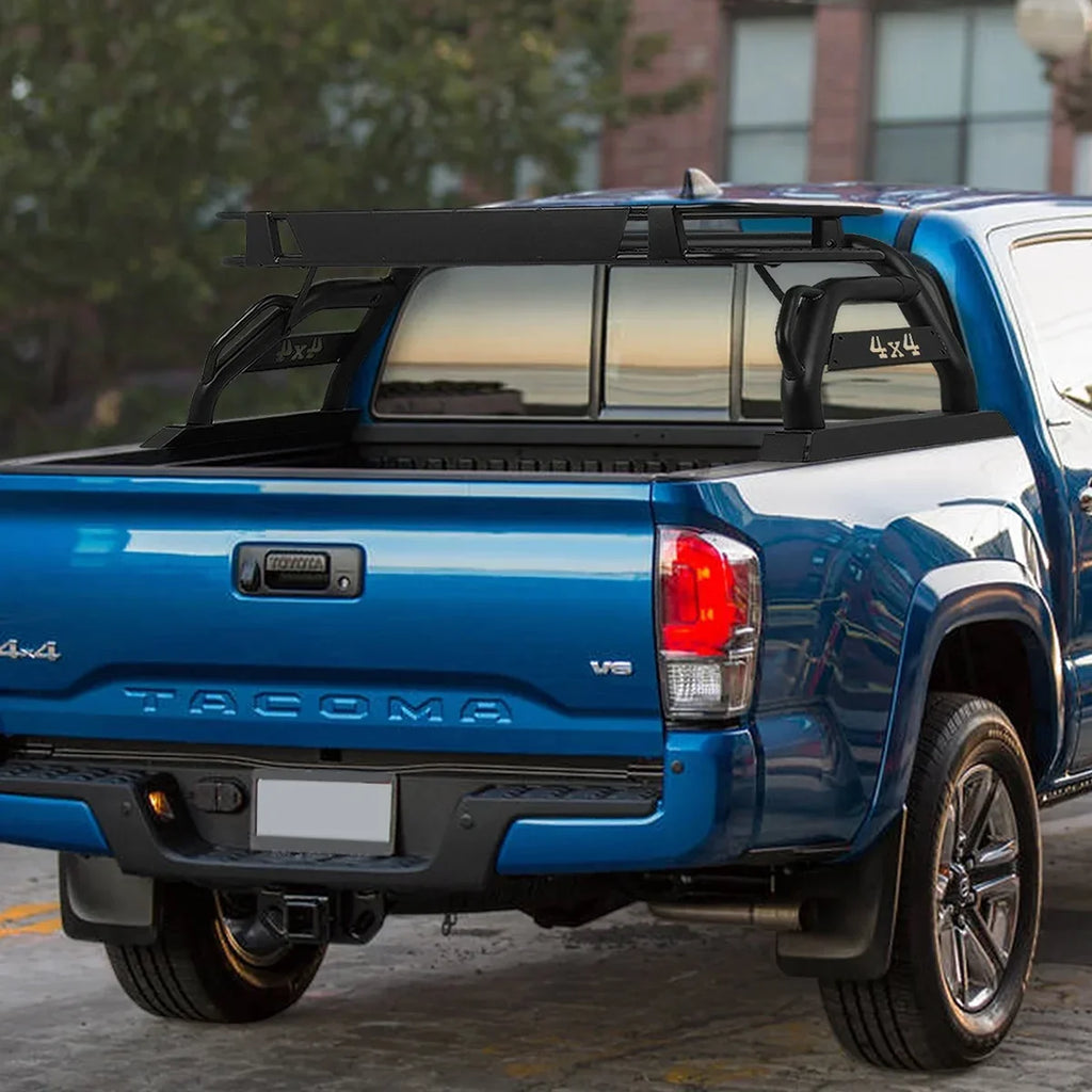 DNA Motoring Toyota Tacoma 2015-2019 Truck Bed Aluminum Roll Bar With Roof Cargo Rack, 3 in Tubing - TCRB-002