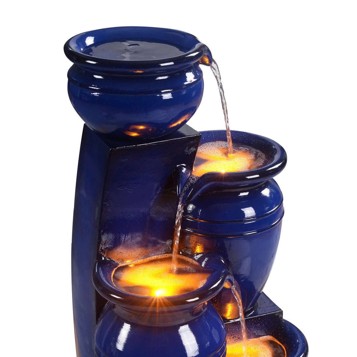 Teamson Home 28.74 in Solar 4-Tier Cascading Bowl Water Fountain With LED Lights - Navy