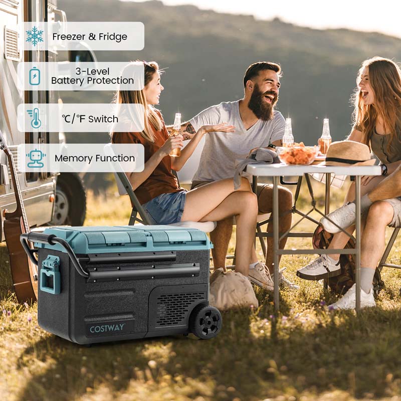 40-Quart Dual-Zone Portable Car Refrigerator Cooler Freezer With Wheels