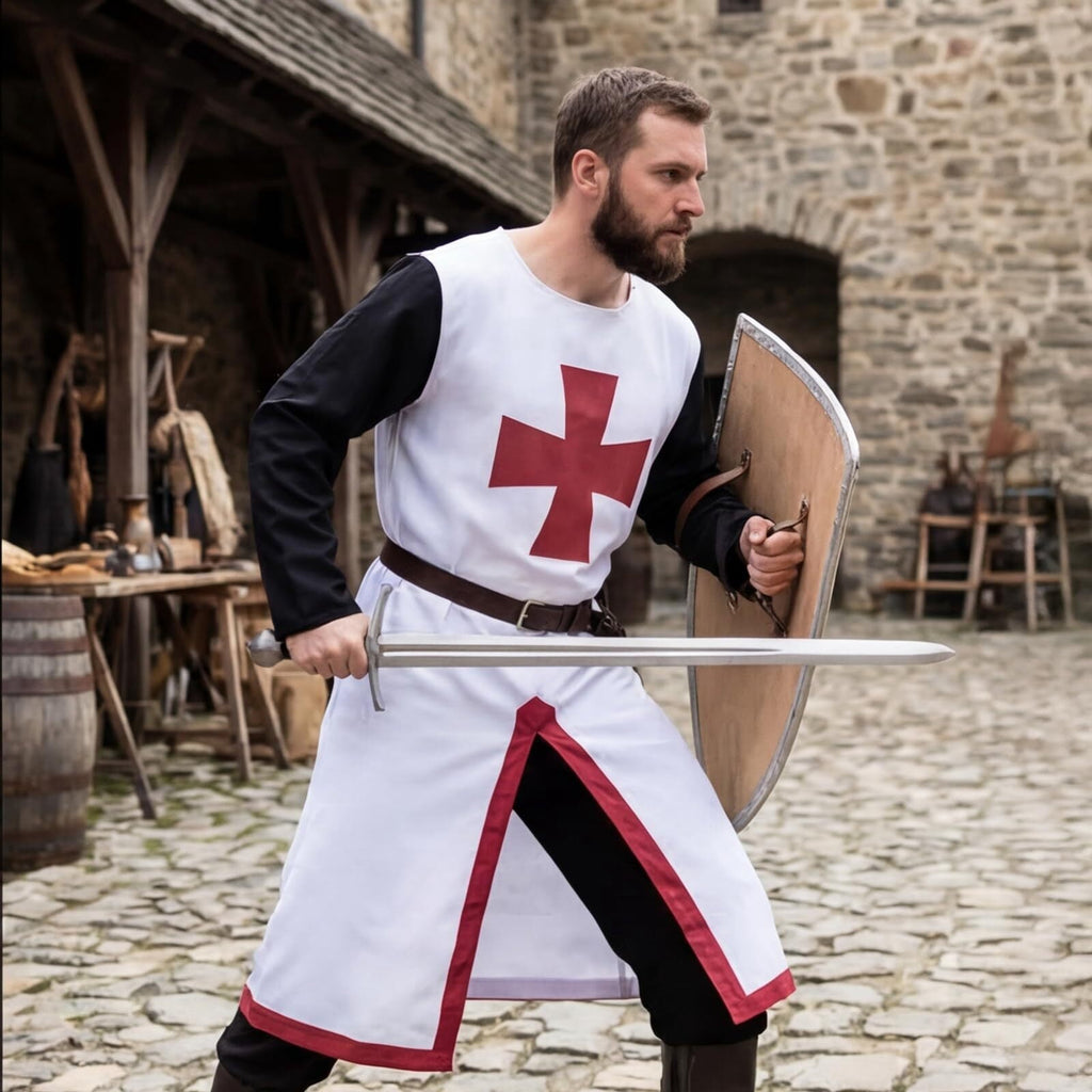 VZQI Men's Medieval Crusader Costume Set, Knights Templar Tunic with Belt for Halloween Renaissance Cosplay