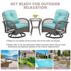 3-Piece Patio Swivel Rocking Chair Set With Glass Top Table - 2 Chairs