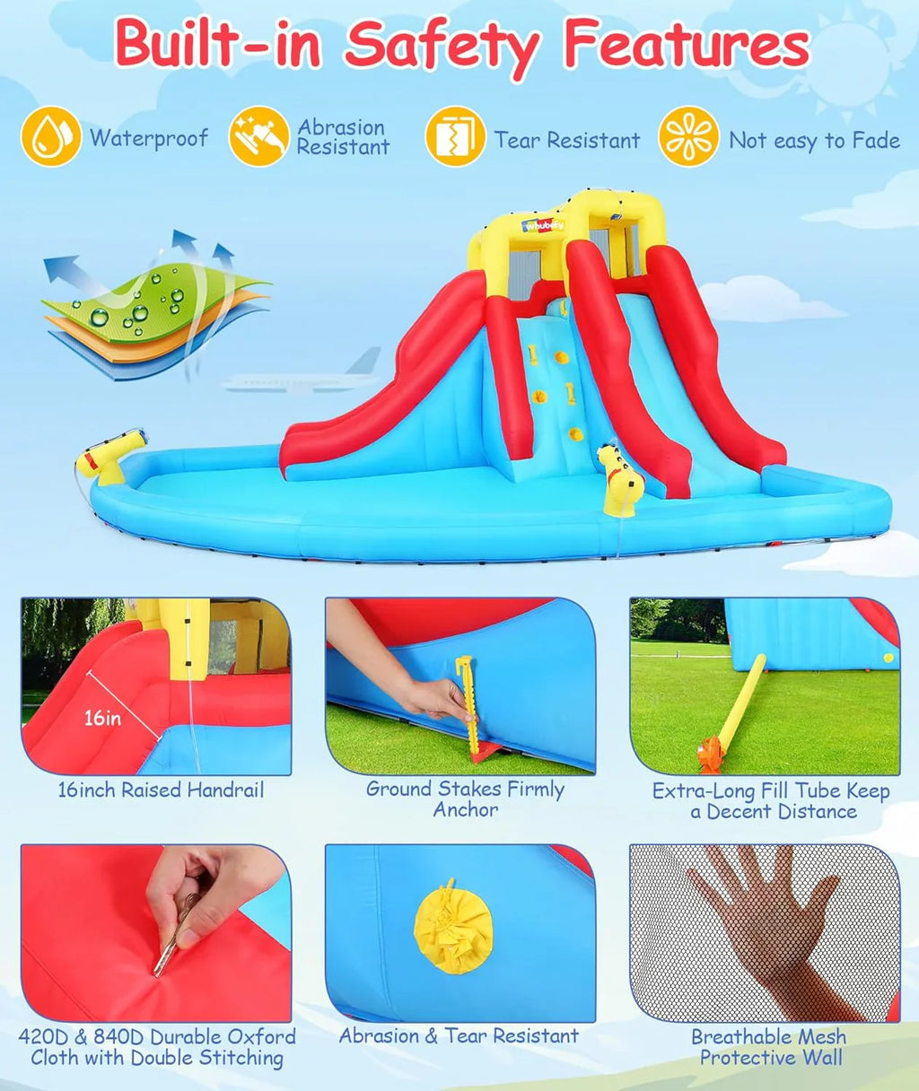 ROOJER Inflatable Water Slide Bounce House 8-in-1 With 450W Blower - Crocodile Water Park