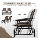 2-Person Outdoor Bench Glider Chair With Center Table, Mesh Fabric, 57 x 28 x 38 in