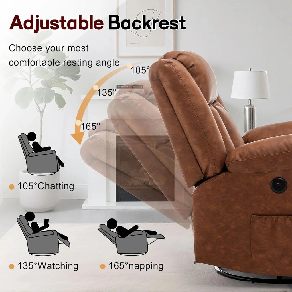 Korser Swivel Rocker Recliner Chair With Massage, Heating, USB Charging And Storage