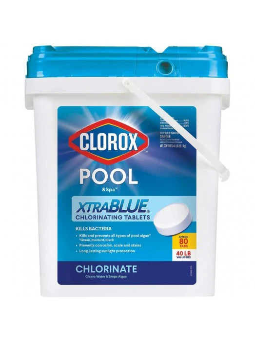 Clorox Xtra Blue 40 Pound 80 Tab Pool And Spa 3 Inch Long Lasting Chlorinating Tablets