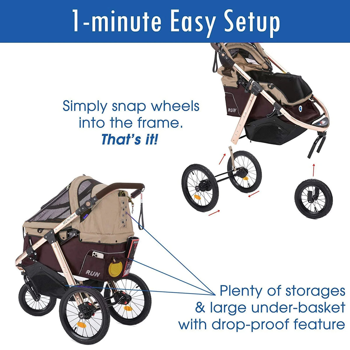 HPZ-PR America Pet Rover Run Jogging Pet Stroller, 50 lbs, Camo Green - B08R9KCWW1