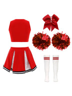 renvena irls Cheer Dance Costume Halloween Sleeveless Crop Top Pleated Skirt Cheerleading Uniform Dress A Red 8