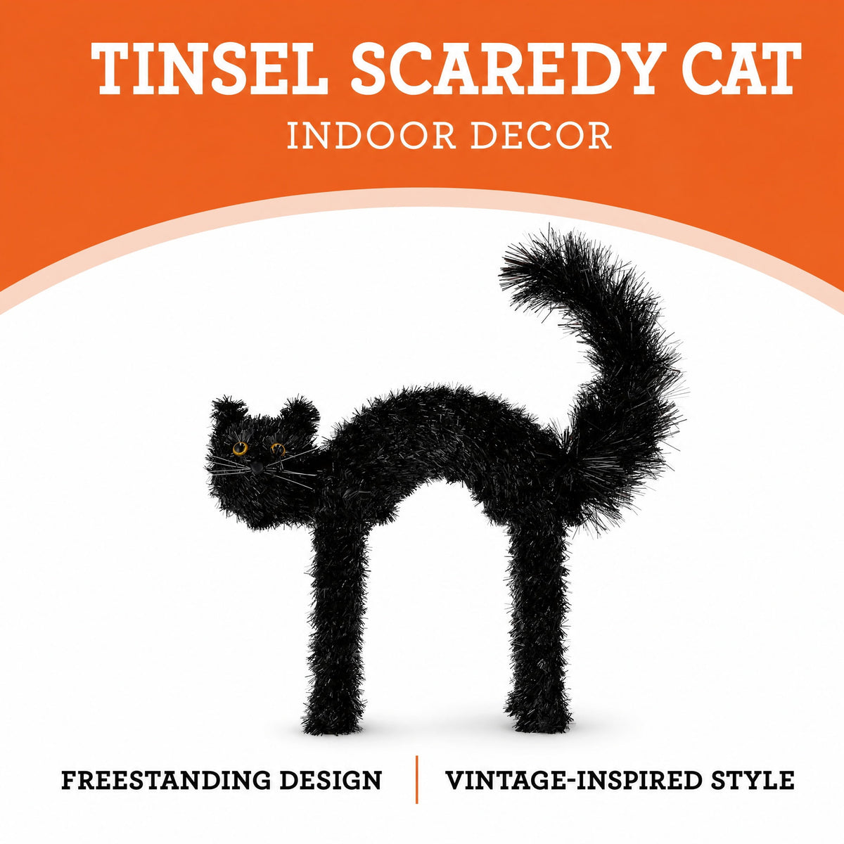 Tinsel Scaredy Cat Decoration, Black, 15", Halloween by Way To Celebrate