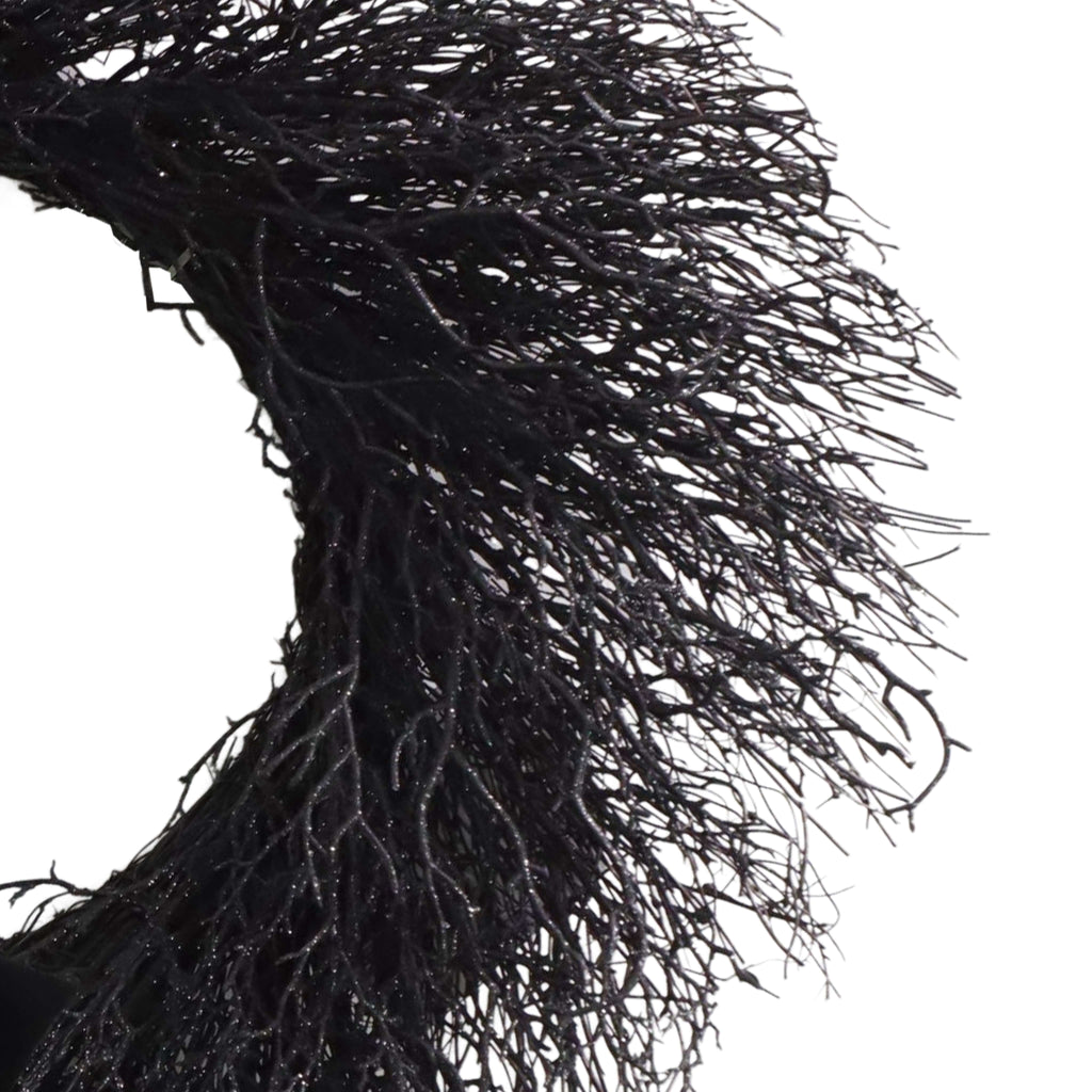 My Texas House Halloween Black Twig Wreath with Bow, 24"
