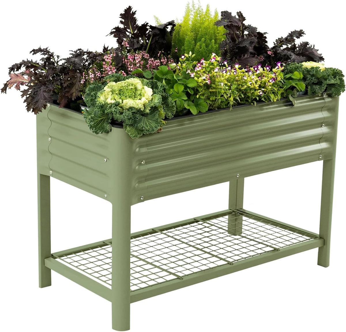Vego Garden Elevated Raised Garden Bed With Legs And Storage Rack, 2' x 4', Olive Green - V Series