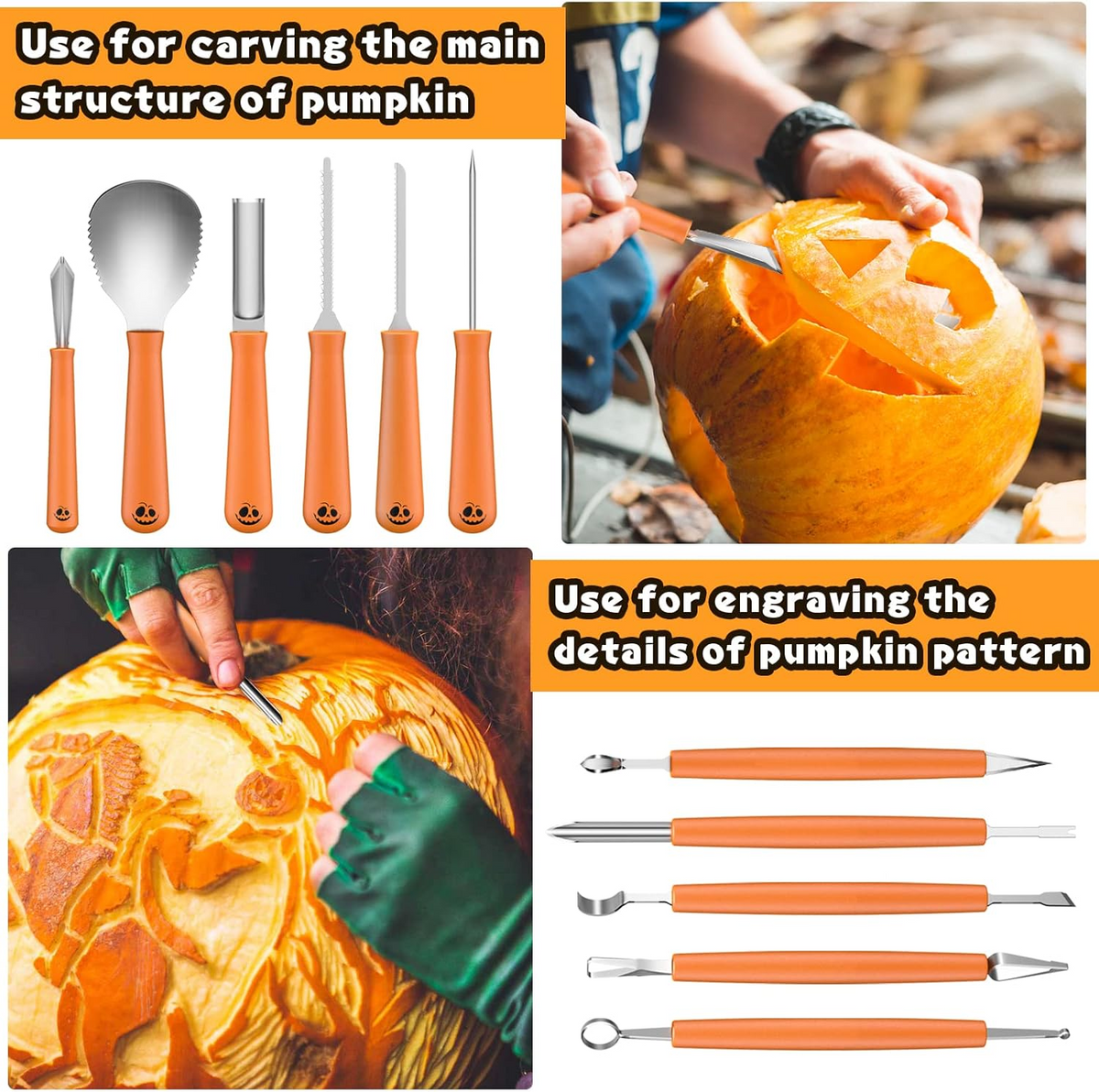 Ninonly Pumpkin Carving Kit,Professional 17Pcs Stainless Steel Pumpkin Knives Tool with Carrying Bag,for Pumpkin Jack-O-Lanterns