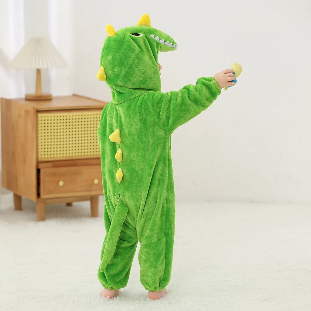 WIBACKER Infant Toddler Dinosaur Animal Fancy Dress Costume Baby Winter Flannel Hooded Romper Christmas Halloween Cosplay Jumpsuit