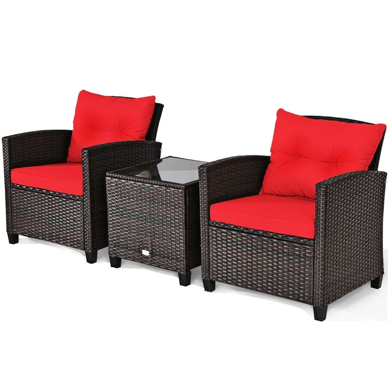 3-Piece Rattan Patio Conversation Set With Cushions And Coffee Table