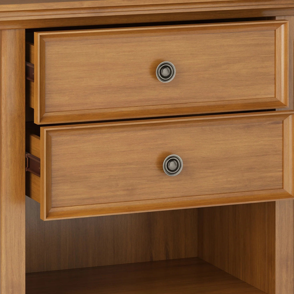 Solid Wood Nightstand With 2 Drawers And Open Shelf, 16 in D x 24 in W x 26 in H
