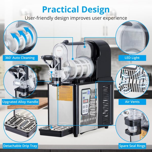 Commercial Slushie Machine 3L Stainless Steel Self-Cleaning Slushy Maker