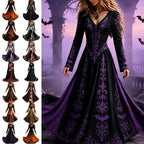 KICILVS Gothic Clothes For Women Black Spiderweb And Spider Print Flowing V Neck Long Maxi Dress Halloween Cosplay Gothic Party Dress